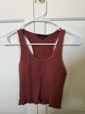 American Eagle Outfitters Dusty Rose Smocked Racerback Tank